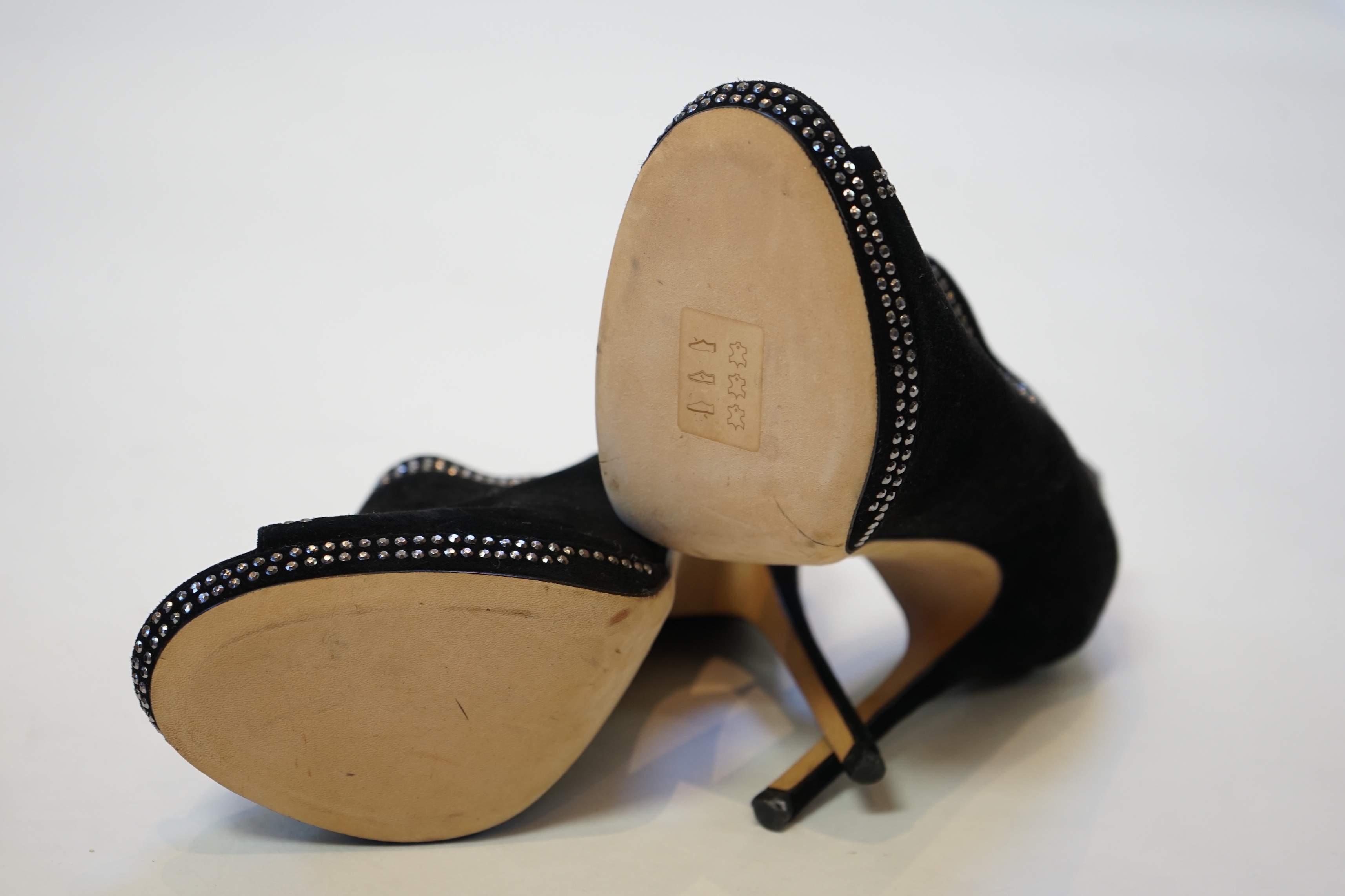 Two pairs of Jimmy Choo black lady's heeled open toe shoes, size EU 39